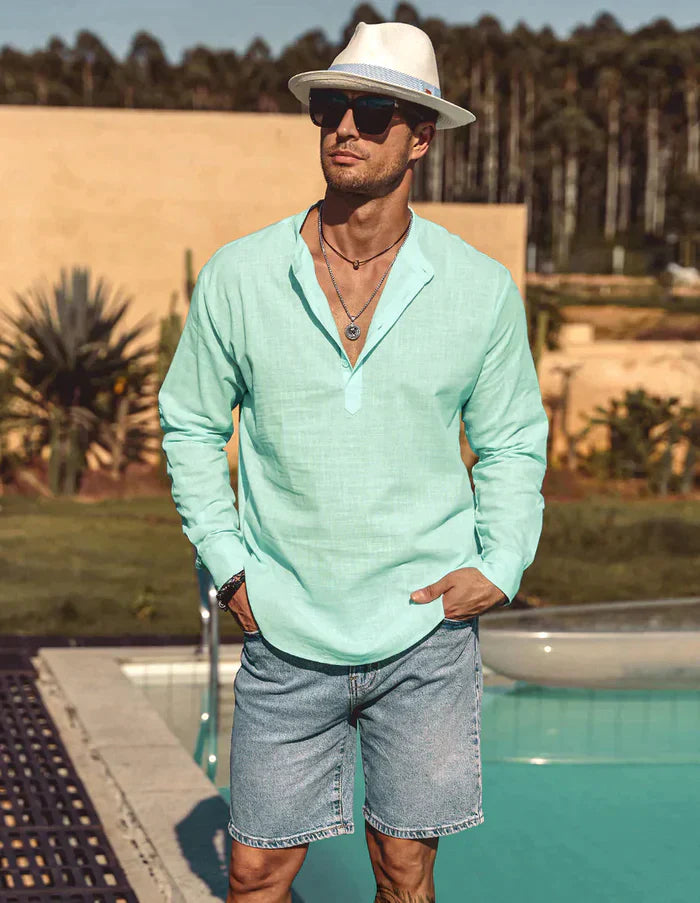 Ventas calientes - Camisa de manga larga de lino de algodón para hombres gothems1