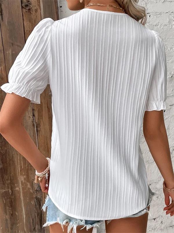 Cuello en V Encaje Liso Camisa Elegante - Compre 3 envío gratis canadaify