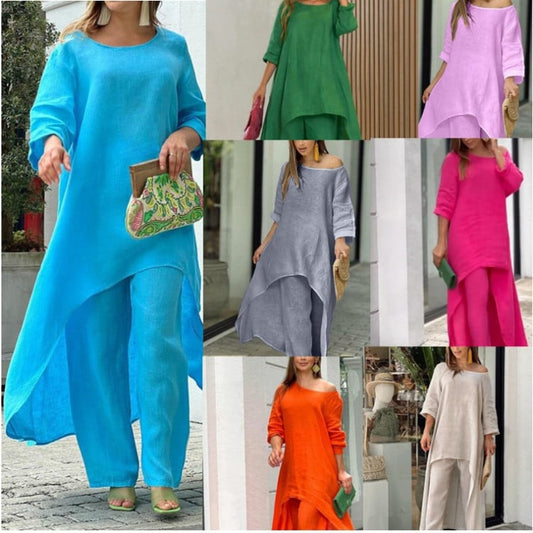 🔥2024 New Las mujeres de lino de color sólido de moda traje casual