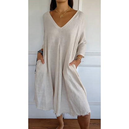 💃Remise de 62% de la vente de l'été💕Robe en lin décontractée et décontractée avec sac