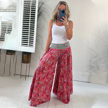 Ventes 🔥🔥🔥Achetez intelligemment et économisez davantage 💃67% de réduction💥Pantalon léger à taille élastiquée et patchwork, imprimé marguerite ethnique