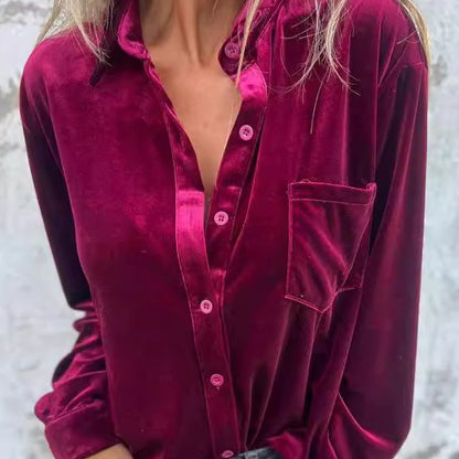 Chemise boutonnée à manches longues avec poche pour femmes🌸