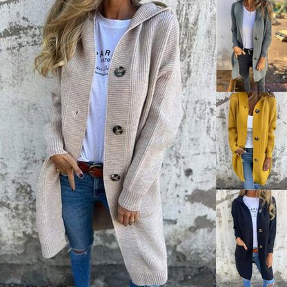 Cardigan boutonné avec capuche pour femmes