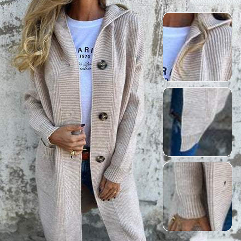 Cardigan boutonné avec capuche pour femmes