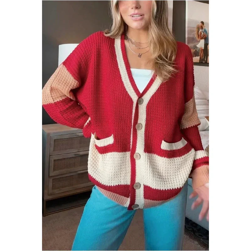 Pull cardigan en tricot coloré pour femmes